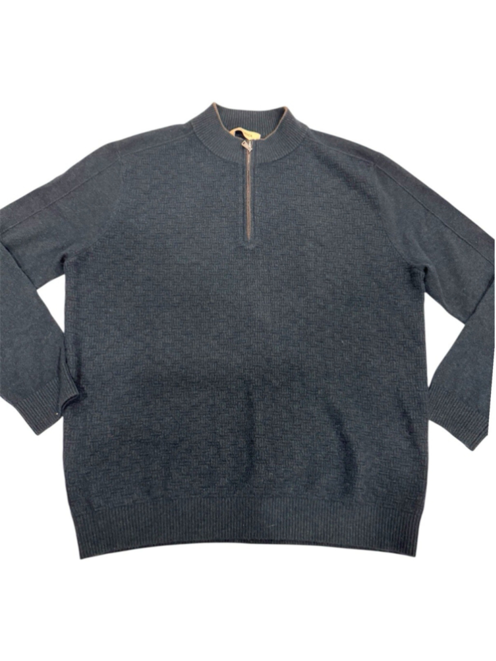 NWOT Como Boca Mens 100% Cashmere Quarter Zip Black Pullower Sweater M Textured
